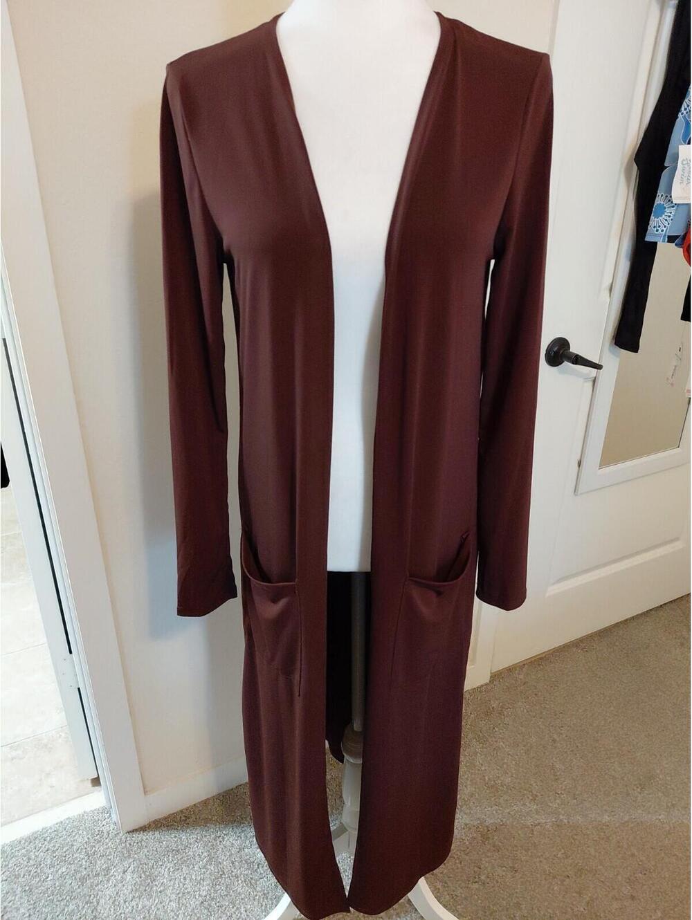 Brigitte Brianna Open Front Duster Burgandy Size L EUC